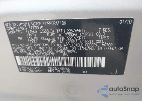 2010 Toyota Rav4 Limited V6 from USA, damaged, VIN JTMDK4DV4A5091481